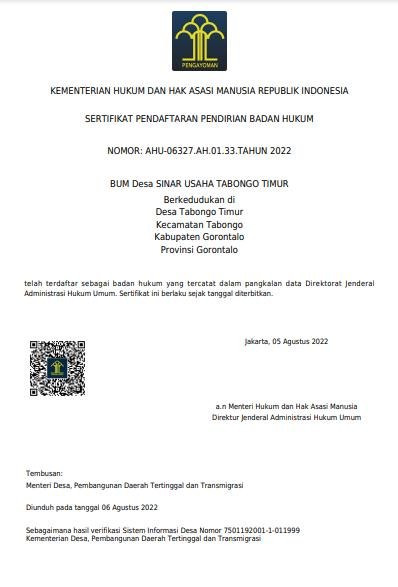 Sertifikat Badan Hukum Bumdes